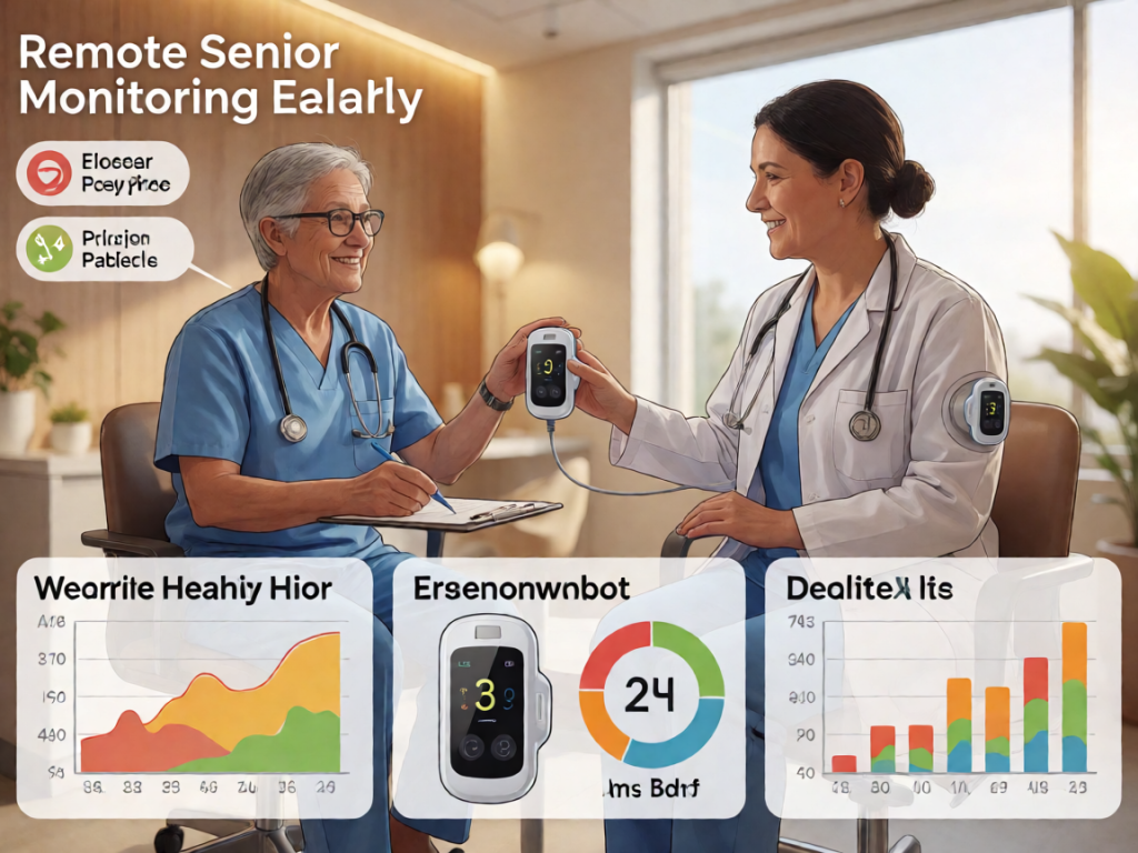Senior health guide about Wearable Health Monitors - medical illustration