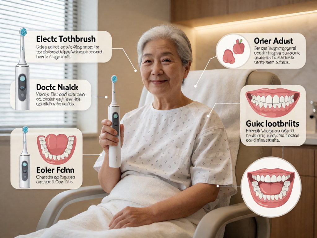 Senior health guide about Electric Toothbrush Benefits - medical illustration