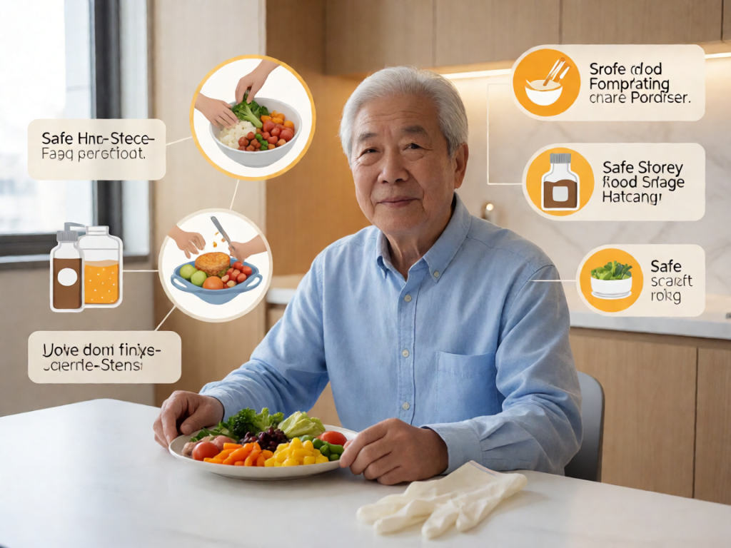 Senior health guide about Food Safety Practices - medical illustration