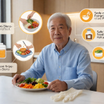 Senior health guide about Food Safety Practices - medical illustration