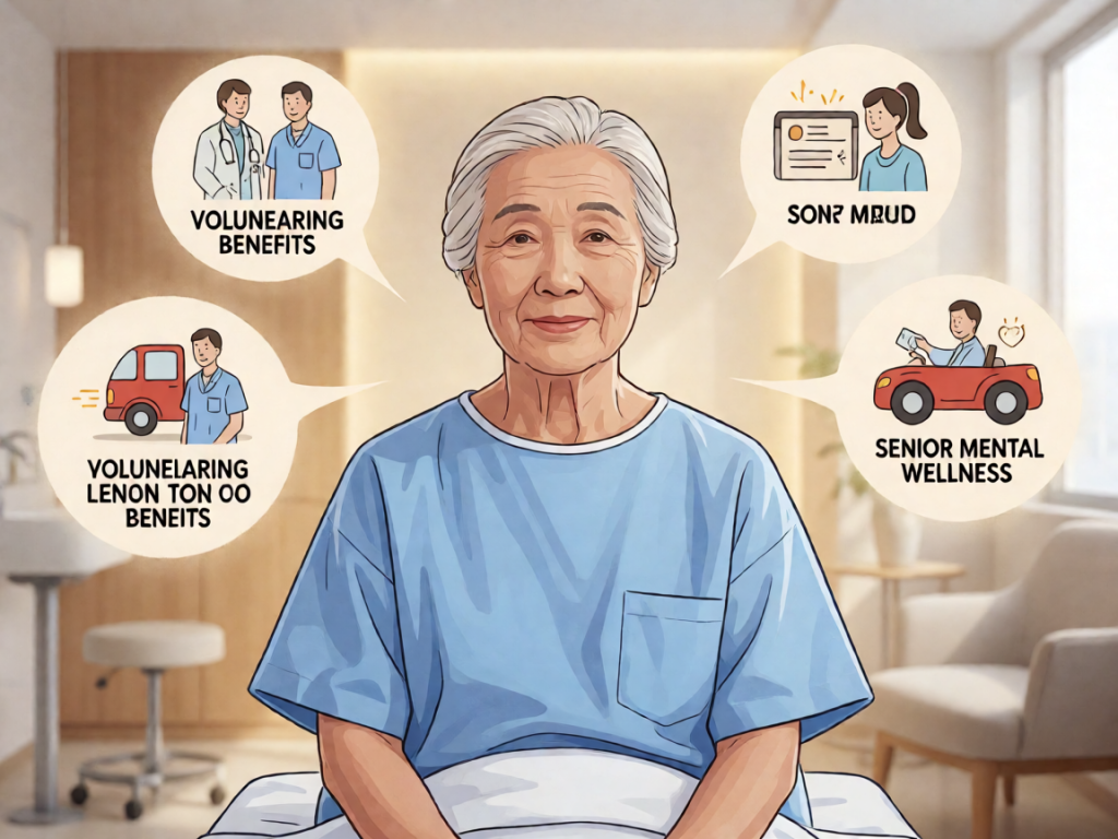 Senior health guide about Volunteering Benefits Senior - medical illustration