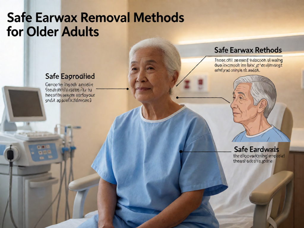 Senior health guide about Safe Earwax Removal - medical illustration
