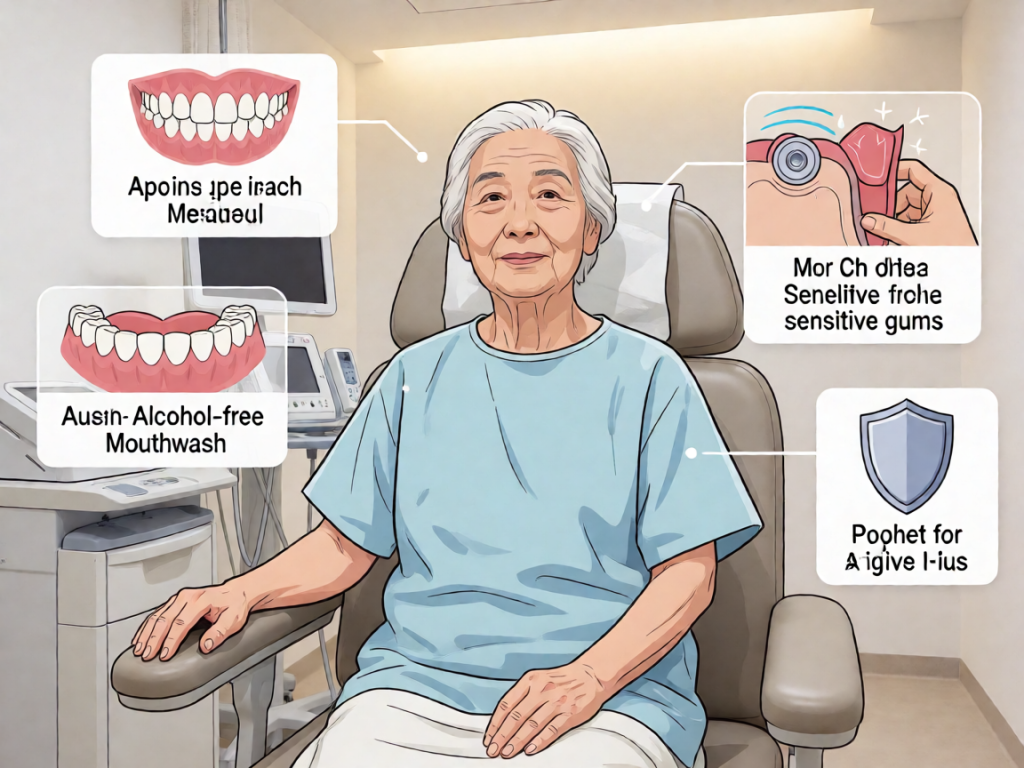 Senior health guide about Alcohol-Free Mouthwash Benefits - medical illustration
