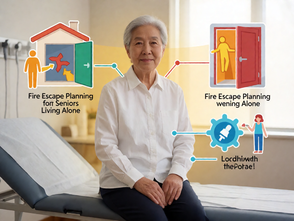 Senior health guide about Fire Escape Planning - medical illustration