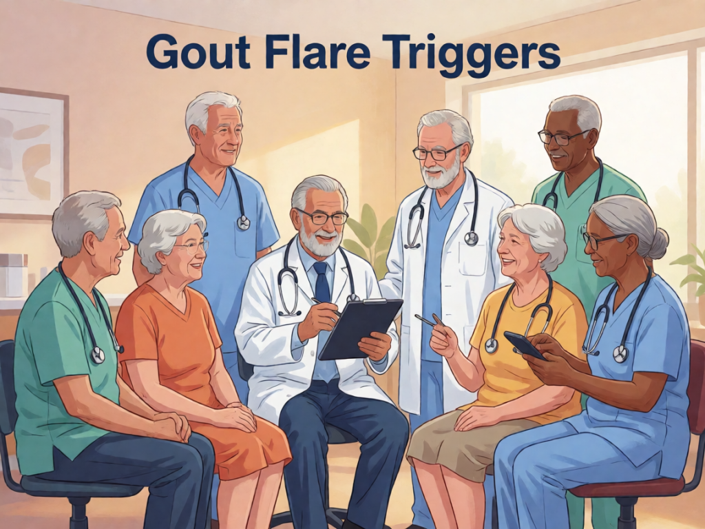 Senior health guide about Gout Flare Triggers - medical illustration